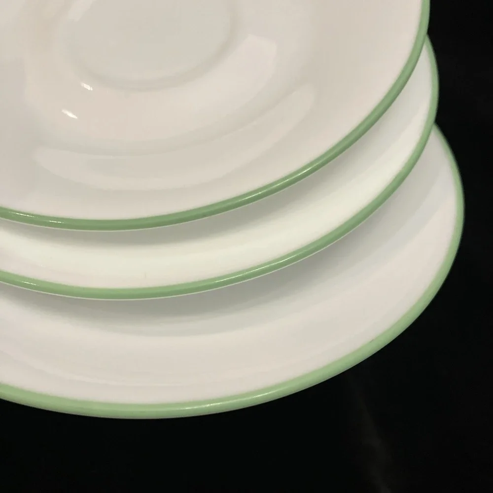 Corelle Set of 3 Saucers White Lime Green Trim Spring Meadow Vintage USA